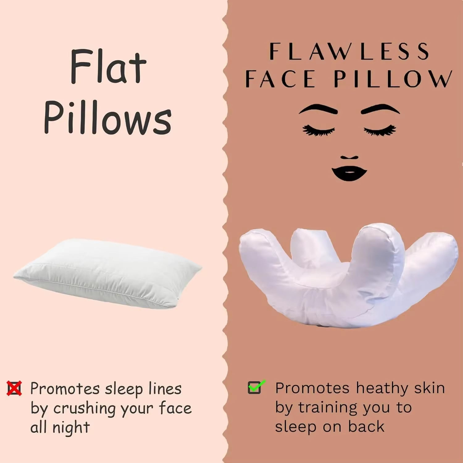 Face Pillow + Free White Satin Pillowcase! Beauty Sleep, anti Wrinkles-Aging, Back Sleep